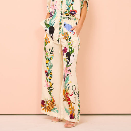 Color-Trousers-Graffiti Printing Satin Short Sleeved Collared Shirt Trousers Casual Two Piece Suit-Fancey Boutique