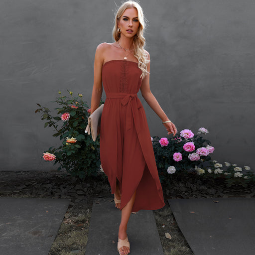 Color-rusty red-Summer Women Clothing Cropped Loose Jumpsuit Wide Leg Pants for Women-Fancey Boutique