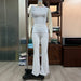 Elegant Vest Pants Hollow Out Cutout Sleeveless Vest Blouse Casual High Waist Trousers Two Piece Set-White-Fancey Boutique