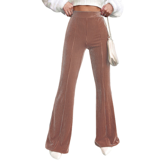 Solid Color High Waist Flared Pants Women Autumn Winter Corduroy Wide Leg Casual Pants Women-Pink-Fancey Boutique