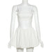 Summer Women Sexy Wear Camisole Knotted Short Top Puffy Skirt Sets-Ivory-Fancey Boutique