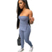 Color-Pale blue-Women Clothing Solid Color Stitching off-Shoulder Sexy Backless Slit T-shirt High Waist Casual Trousers Suit for Women-Fancey Boutique