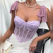 Color-Purple-Lace Strap Sexy Top Steel Ring Boning Corset Cutout Sling-Fancey Boutique