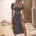 Summer Women Wear V neck Short Sleeve Split Skirt Set-Fancey Boutique