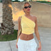 Women Clothing Summer Solid Color Slim Shoulder Cropped Top-Fancey Boutique