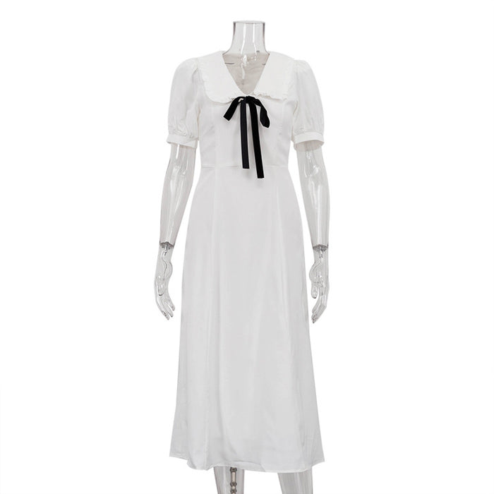 Doll Collar French Dress Women Clothing Summer High Sense Anti Aging Elegant Slim Fit Midi A Line Dress-White-Fancey Boutique