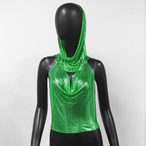 Color-Green-Sequin Sling Headscarf Set Girls Wear Women Wear Sweet Spicy Sequined Top-Fancey Boutique