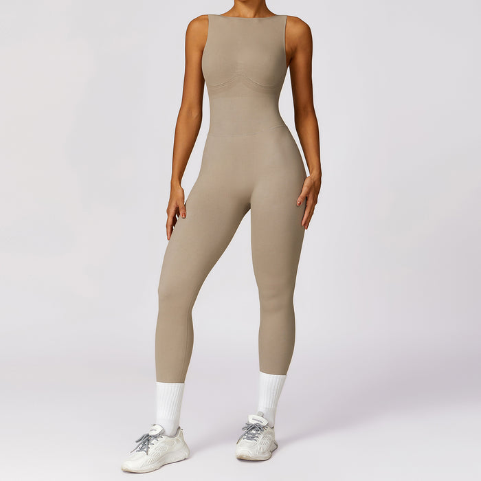 Color-Linen-Tight Back Yoga Jumpsuit Sports Fitness Hollow Out Cutout Hip Lifting Yoga Jumpsuit Women-Fancey Boutique