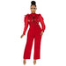 Color-Red-Women Clothing Autumn Winter Eyelash Lace Trousers Sexy See-through Jumpsuit-Fancey Boutique