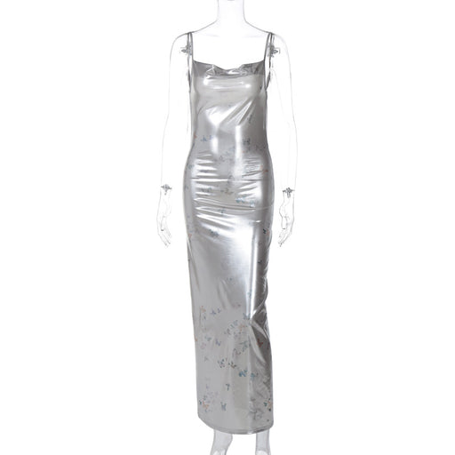 Color-Silver-Women Clothing Spring Sexy Backless Slim Fit Strap Dress-Fancey Boutique