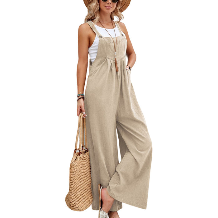 Color-Khaki-Women Clothing Popular Solid Color Casual Suspender Trousers-Fancey Boutique