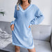 Color-Blue-Autumn Winter College V-neck Sweater Dress Knitted Dress Women Clothing-Fancey Boutique