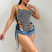 Color-Multi-Suspender Stripes Contrast Color Sexy Jumpsuit Sexy Cutout Tight Summer Women Clothing-Fancey Boutique