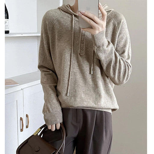 Color-Khaki-Autumn Winter Loose Hooded Sweatshirt Women Casual Lace Up Drawstring Long Sleeve Pullover Sweater Outerwear Top-Fancey Boutique