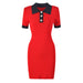 Color-Red-High Quality Knitted Material Collared Slim Slimming Short Sleeve Dress-Fancey Boutique