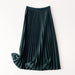 Color-Green-Woolen Pleats A Line Skirt Women Autumn Winter Drooping Slimming Mid Length Woolen Skirt Retro Folding Fan Skirt-Fancey Boutique