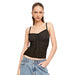 Color-Black-Women Clothing Spring Sleeveless Spaghetti Straps Corset Pleated Mesh Sexy Top-Fancey Boutique