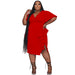 Color-Red-Plus Size Elegant Women Clothing Solid Color V neck Ruffled Slim Fit Sexy Dress-Fancey Boutique