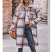 Color-Khaki-Women Autumn Winter Ladies Casual Flannel Plaid Shirt Long Coat-Fancey Boutique