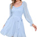 Color-Light Blue-Early Spring Chiffon Dress Women Ruffled V neck Fitted Waist Sweet A line Dress-Fancey Boutique