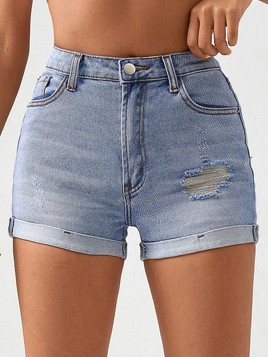 Color-Blue-Women Shorts Summer High Waist Denim Shorts Ripped Casual Pants-Fancey Boutique