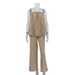 Women Clothing Sexy Puffy Camisole Wide Leg Pants Sexy Suit Summer Two Piece Suit-Khaki-Fancey Boutique