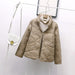 Color-Khaki-Autumn Winter Single Breasted Women Stand up Collar down Jacket Thin Side Slit Coat-Fancey Boutique