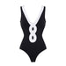 Black White Simple Hollow Out Cutout Out Swimsuit Women Skirt Set-Black V-neck Swimsuit-Fancey Boutique