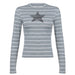 Vintage Stripe Five Pointed Star Printed Crew Neck Casual T Shirt Early Autumn Minority All Match Design Basic Long Sleeve-Gray-Fancey Boutique