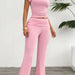 Women Clothing Spring Summer Casual Solid Color Slim Fit Short Sleeve Trousers Set-Pink-Fancey Boutique