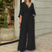Color-Black-Summer Elegant Clothing Women Solid Color Short Sleeve Casual V Neck Jumpsuit-Fancey Boutique