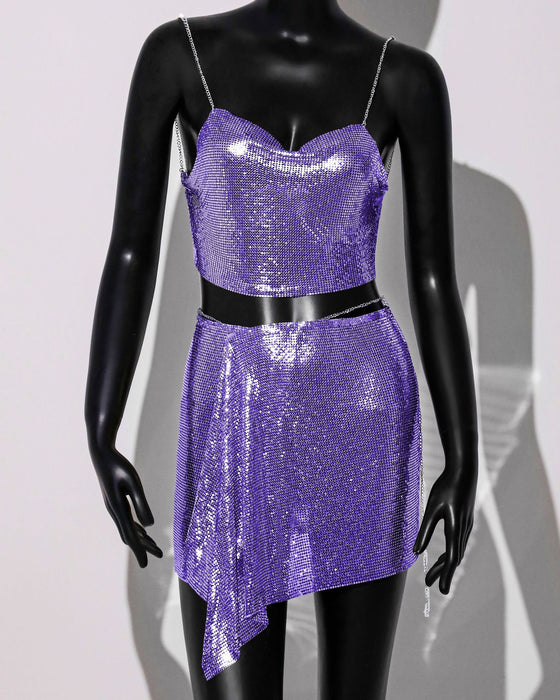 Outfit Skirt Metal Sequ Sling Skirt Set Sexy Sexy Two Piece Set Women-Purple-Fancey Boutique