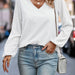 Color-White-Autumn Women Clothing Solid Color Long Sleeve V neck Elegant Blouse-Fancey Boutique