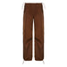 Color-Brown-Street Trendy Unique Elastic Waist Pig Nose Button Ankle Tied Loose Version Casual Working Pants-Fancey Boutique