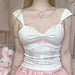 Color-Ballet Rabbit Bow Sweet Vest Girl Age Reducing Pleated V neck Sling Slim Fit Sexy Top-Fancey Boutique