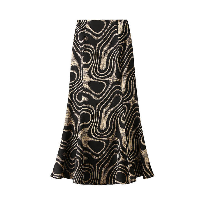 Women Skirt Summer Vintage Printed Fishtail Skirt High Waist Slim Slimming Mid Length Hip Wrapping Skirt-Tree Pattern-Fancey Boutique