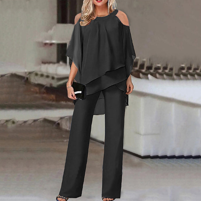 Women Clothing Solid Color Loose Casual Dolman Sleeve Irregular Asymmetric Suit-Black-Fancey Boutique