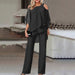 Women Clothing Solid Color Loose Casual Dolman Sleeve Irregular Asymmetric Suit-Black-Fancey Boutique