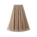 Color-Khaki-Pleated Bright Yarn Mesh Skirt for Women Spring High Waist Slimming Mid Length Large Swing Cover Yarn Skirt-Fancey Boutique