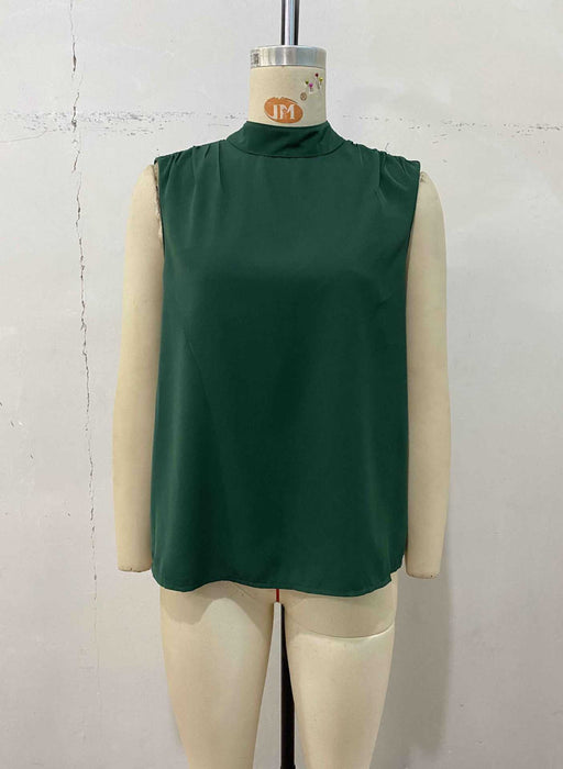 Color-blackish green-Women Clothing Summer Green Bow Hollow Out Cutout Backless Shirt Sleeveless Top-Fancey Boutique