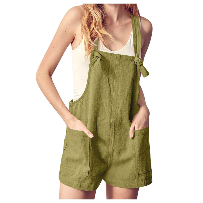 Color-Green-1-Women Clothing Solid Color Stickers Bags Cotton Linen Loose Casual Lace Up Suspenders Pants-Fancey Boutique
