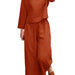 Color-Orange-Casual Loose Solid Color Shirt Long Sleeve Trousers Two Piece Set-Fancey Boutique