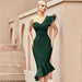 Color-Green-Red New Dress One-Sleeve Ruffled Hem Sleeves Bandage Dress Elegant Annual Party Evening Dress-Fancey Boutique