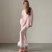 Color-Pink-Autumn Loose Satin Feather Long Sleeved Trousers Pajamas Two Piece Home Wear-Fancey Boutique
