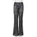 Color-Black-Personalized Sequin Tassel Sexy Mesh Hollow Out Cutout See through Flared Pants-Fancey Boutique