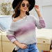 Color-Purple-Women Clothing Autumn Winter Long Sleeve Loose Knitted Top Gradient Pullover Sweater for Women-Fancey Boutique