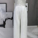 Jumpsuit Lace Chiffon Jumpsuit V neck Mid Waist White Trousers Wide Leg Pants-White-Fancey Boutique