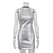 Color-Silver-Summer Faux Leather Dress Women Silver Sexy Backless Hip Dress-Fancey Boutique
