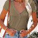 Summer Women V neck Shrimp Skin T shirt Short Sleeve-Khaki-Fancey Boutique
