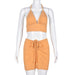 Color-Orange-Summer Women Hollow Out Cutout Cropped Lace up Halterneck Chest Wrapped Short Skirt Two Piece Set-Fancey Boutique